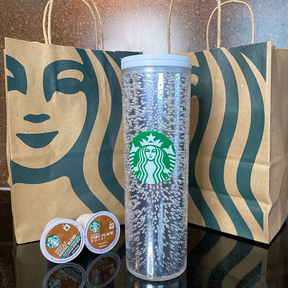 🍾STARBUCKS🍾 Silver/White Bubbles Hot Cup 16 oz
